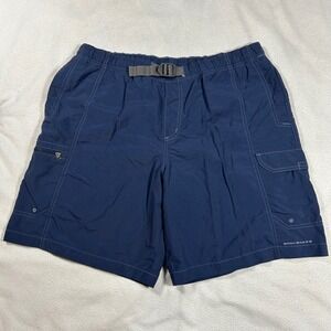 Columbia Cargo Shorts Mens Large Navy Blue Omni-Shade Nylon Belted AM4344 Mesh